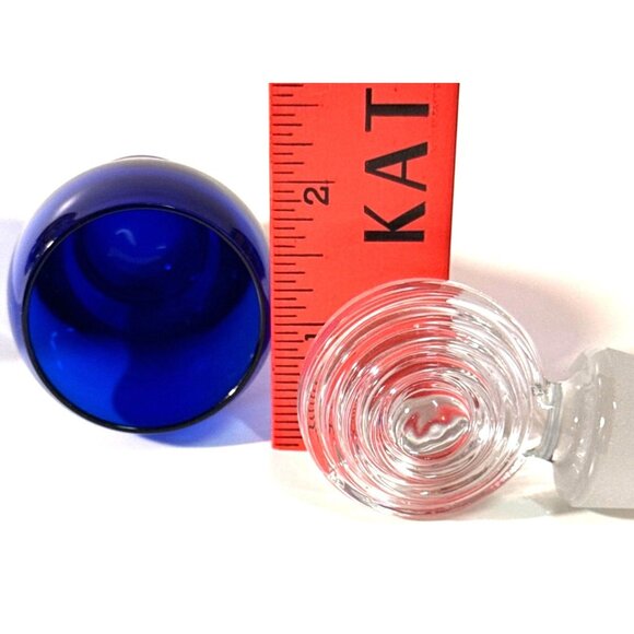 Cobalt Blue Hand-Blown Glass Pitcher & 6 Matching Cups With Swirled Clear Stoppe - Picture 12 of 16